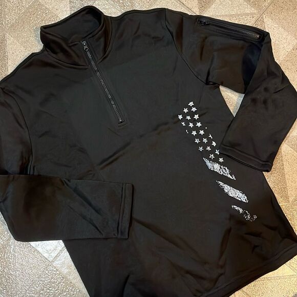 Flag design men’s zip neck black pullover zip up neck open hem size Large - Picture 5 of 11